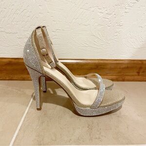 NEW Bonnibel Gold Rhinestone Ankle Strap High Heels Shoes